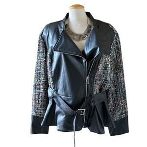 Lane Bryant faux leather motorcycle zipper belted  jacket 22/24